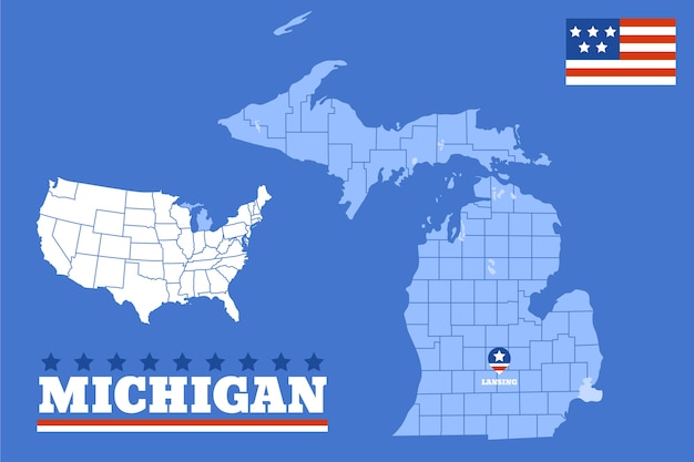 Vettore mappa del profilo dello stato del michigan disegnata a mano