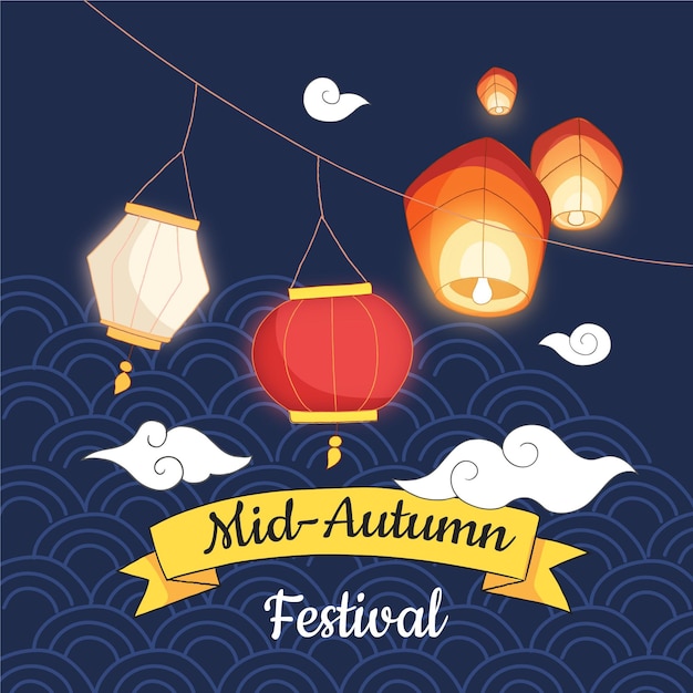 Vector hand drawn mid autumn festival concept