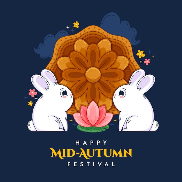 Vector hand drawn mid autumn festival illustration