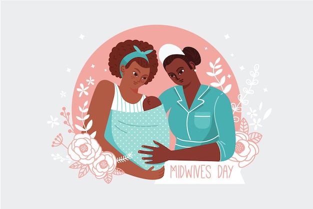 Vector hand drawn midwives day illustration