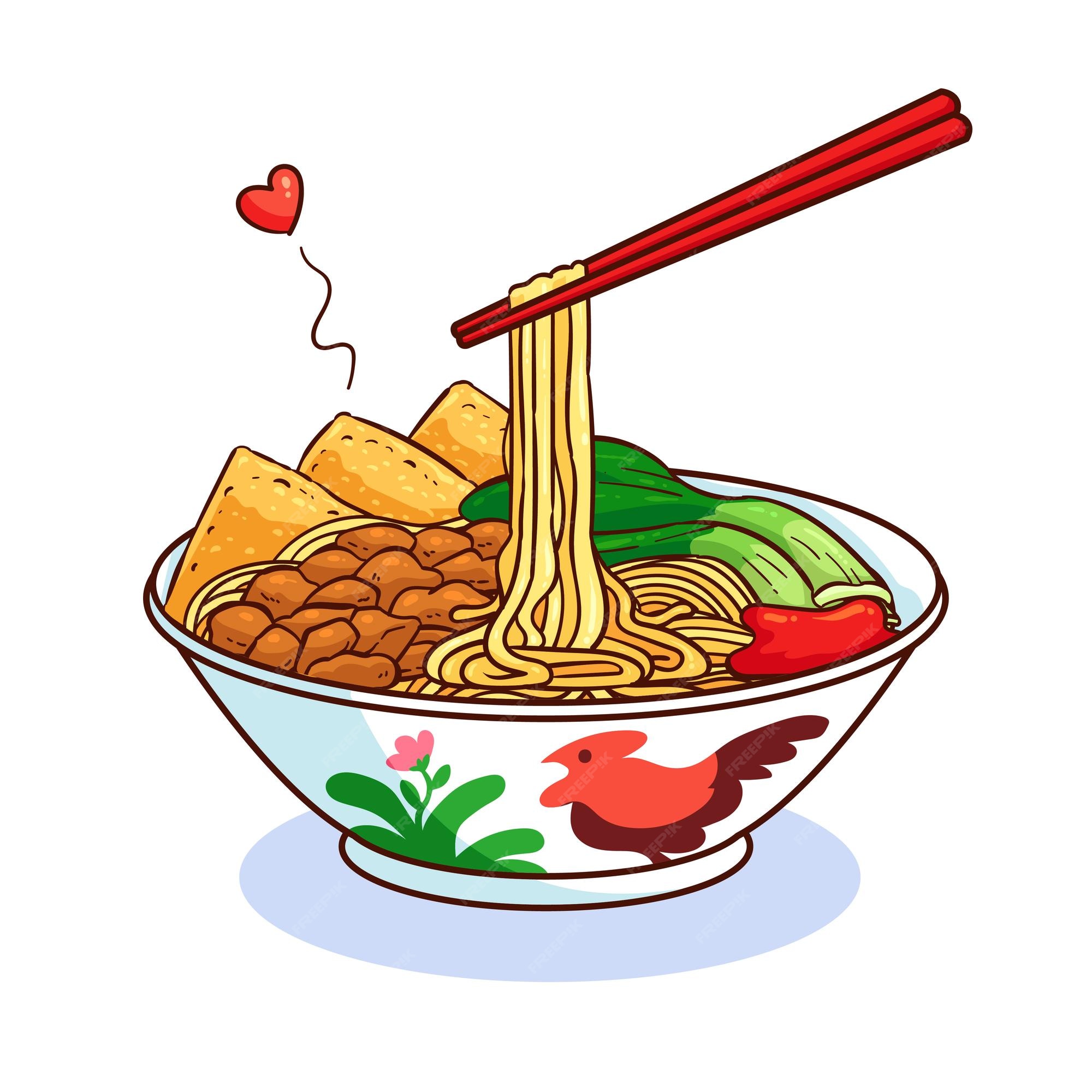 Premium Vector | Hand drawn mie ayam food