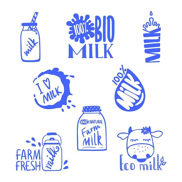 Vector hand drawn milk labels