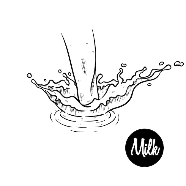 Hand drawn milk or water splash with ripple isolated