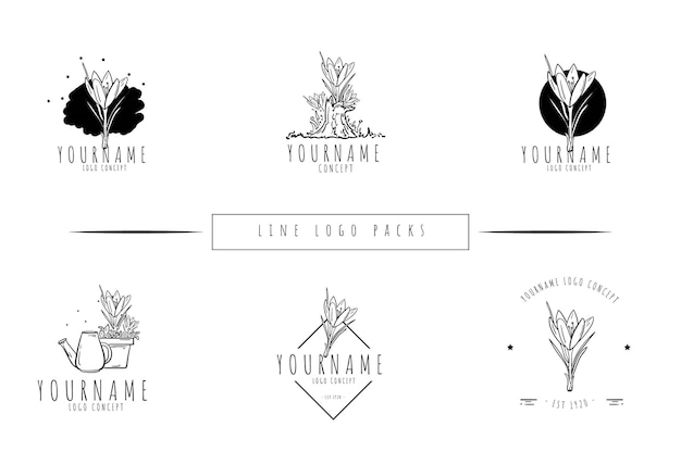 Vector hand drawn minimal crocus flower line logo trendy style