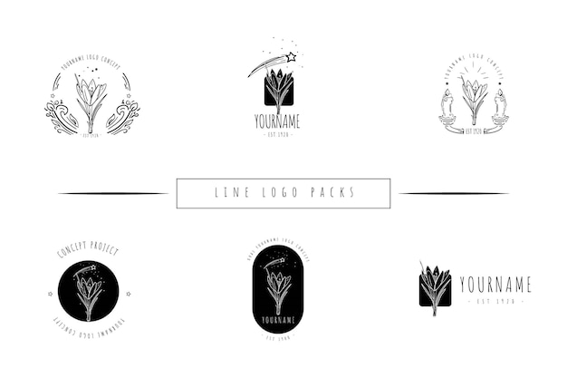 Hand drawn minimal crocus flower line logo trendy style