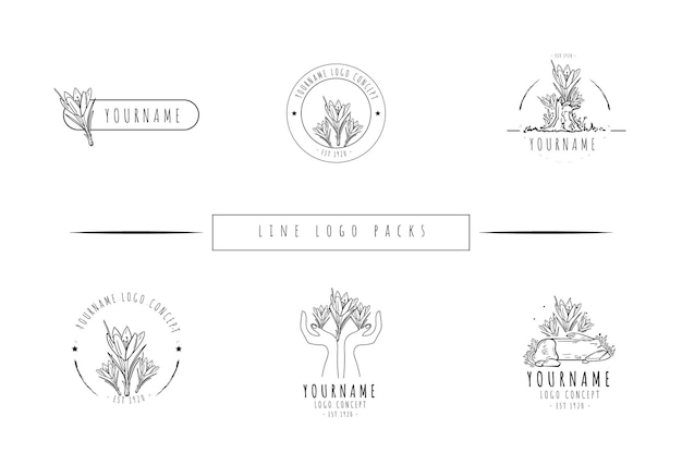 Hand drawn minimal crocus flower line logo trendy style