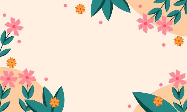 Hand drawn minimal flowers with abstract organic shapes background with copy spaces.