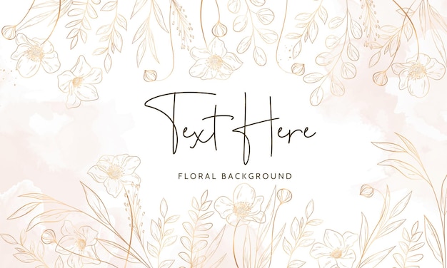 Vector hand drawn minimal gold floral background template