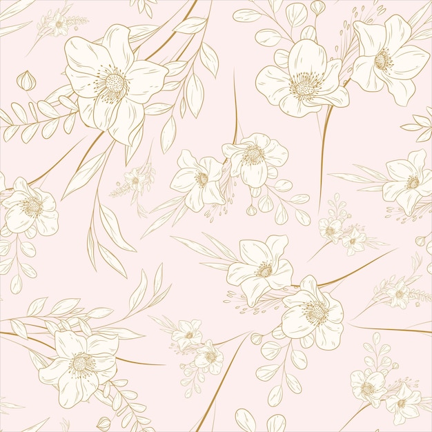 手描きの最小限の金の花のシームレスなパターン