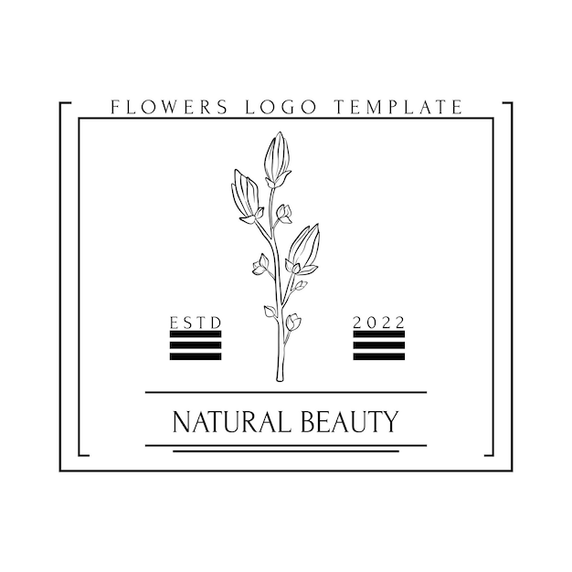 Logo minimal disegnato a mano di fiori e foglie che sbocciano in linea arte illustrazione vettoriale floreale boema composizione monogramma botanico decorativo per invito a nozze biglietto di auguri