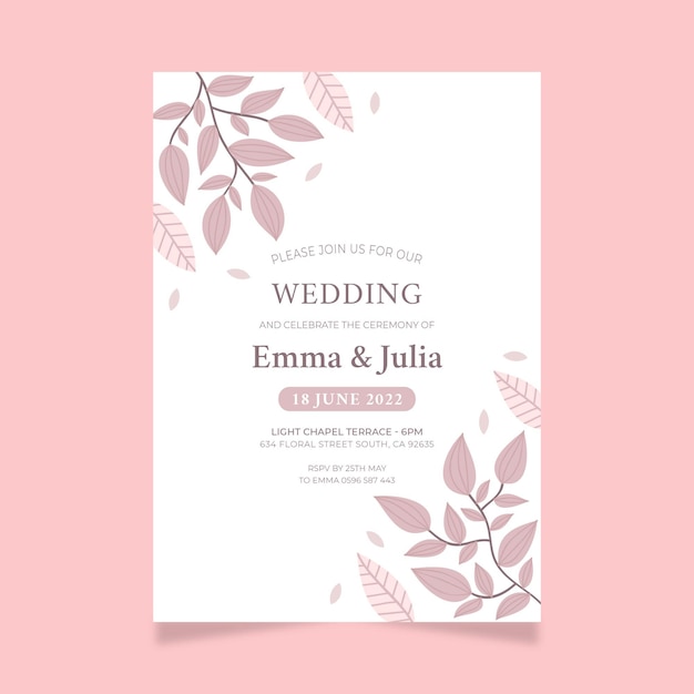 Hand drawn minimal wedding invitation template