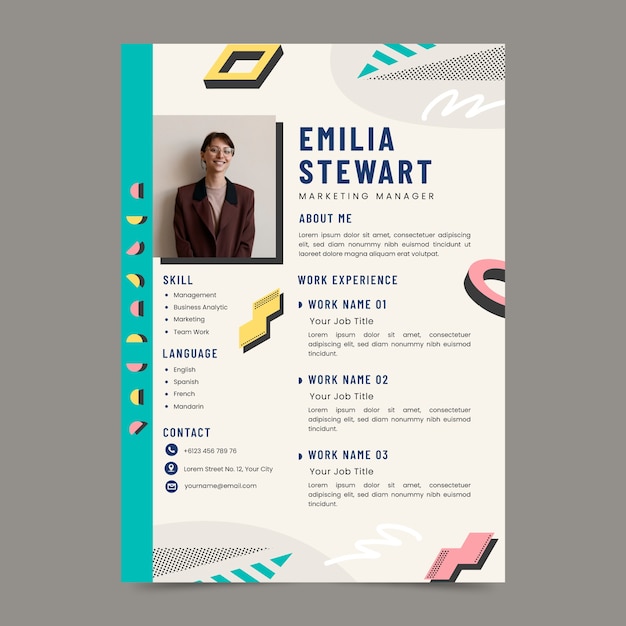 Vector hand drawn minimalist retro cv template