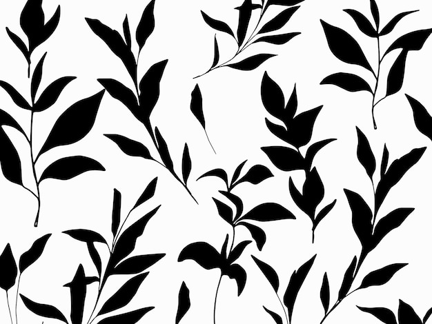 Hand drawn minimalist silhouette flower elements seamless pattern Tropical plant branch