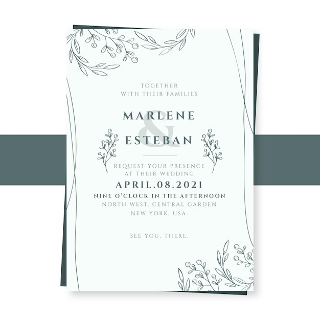 Hand drawn minimalist wedding invitation template