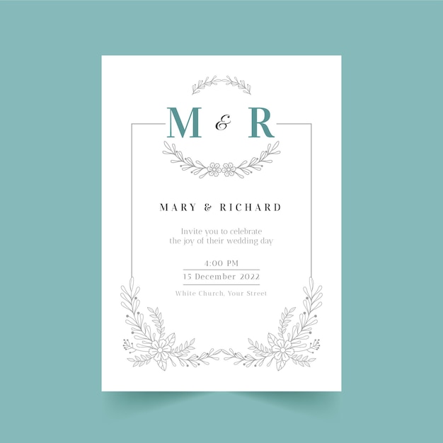 Hand drawn minimalist wedding invitation template