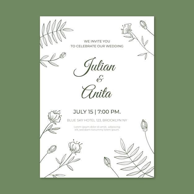 Hand drawn minimalist wedding invitation template