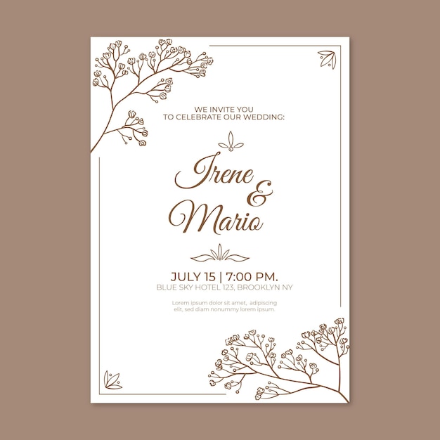 Hand drawn minimalist wedding invitation template