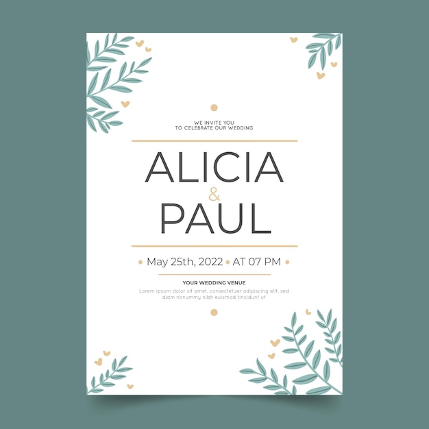 Vector hand drawn minimalist wedding invitation template