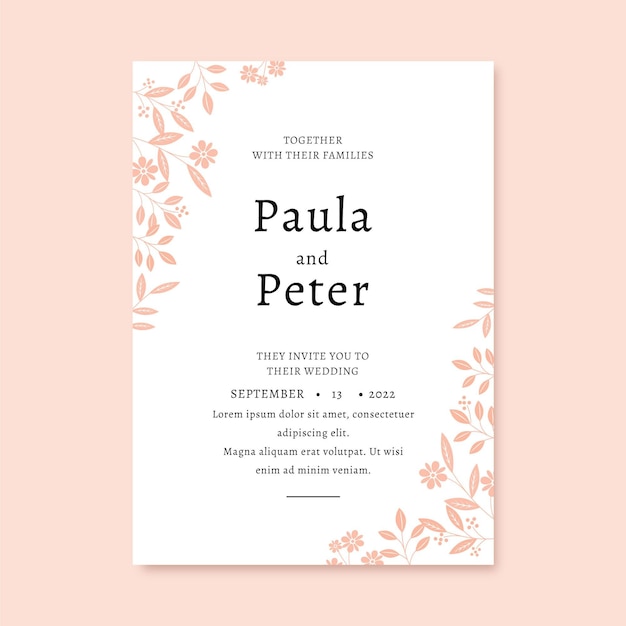 Vector hand drawn minimalist wedding invitation template