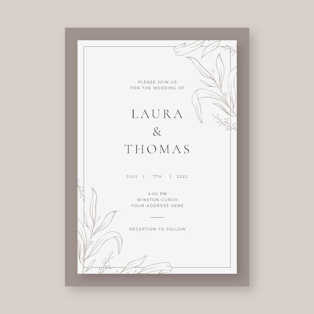 Vector hand drawn minimalist wedding invitation template