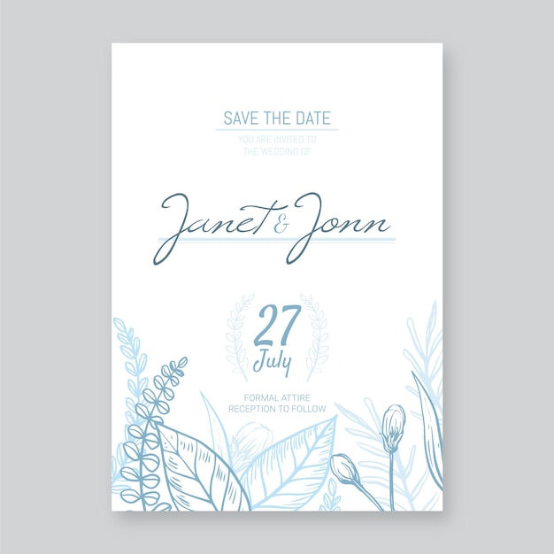 Hand drawn minimalist wedding invitation template