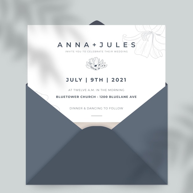 Vector hand drawn minimalist wedding invitation template