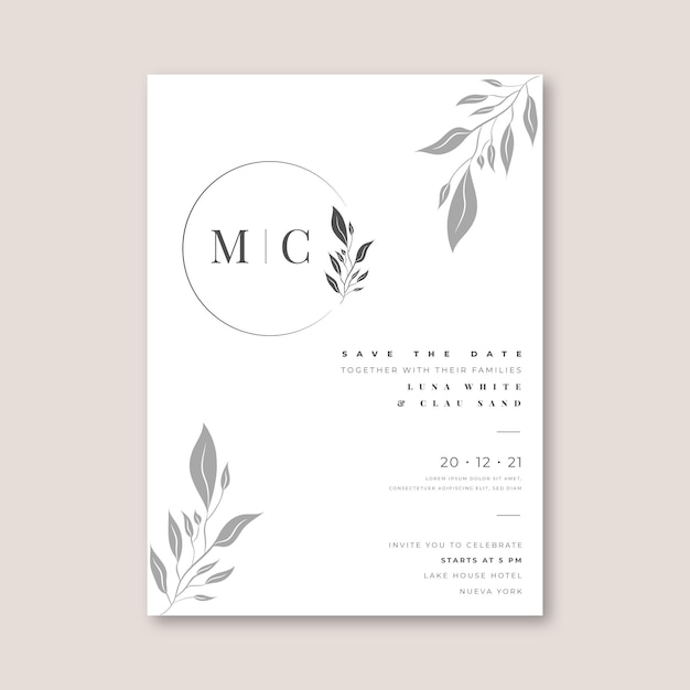 Vector hand drawn minimalist wedding invitation