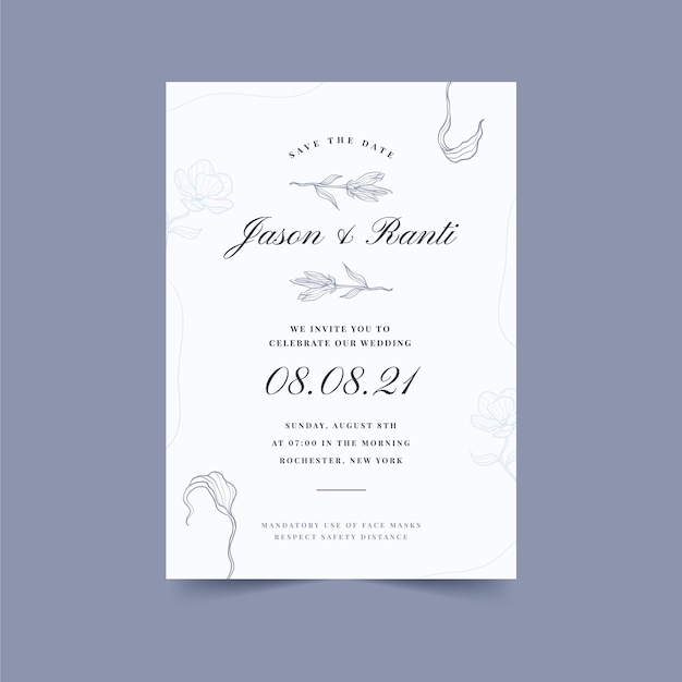 Vector hand drawn minimalist wedding invitation