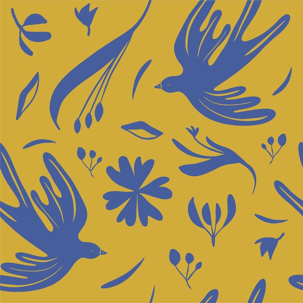 hand drawn mixed ethno style ornament seamless pattern with birds abstract trendy monochrome print