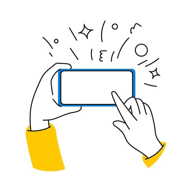Mockup disegnato a mano utilizzato mockup gesto touch screen del telefono cellulare