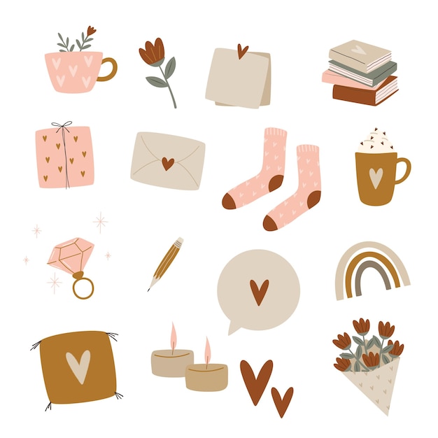 Vector hand drawn modern cute minimalistic boho style elements