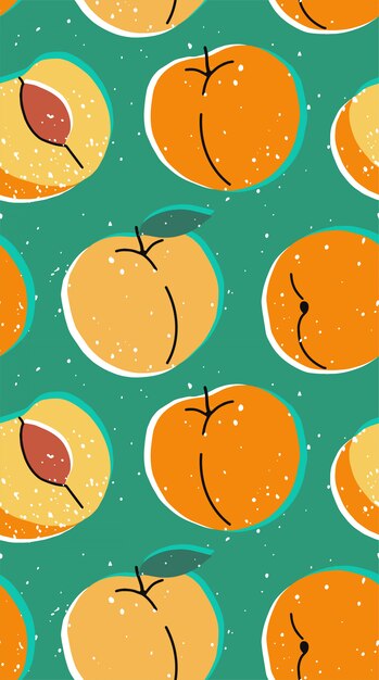 hand drawn modern illustration with peach. vintage trendy  seamless pattern with apricot in vibrant colors. retro, pin-up repeating texture.