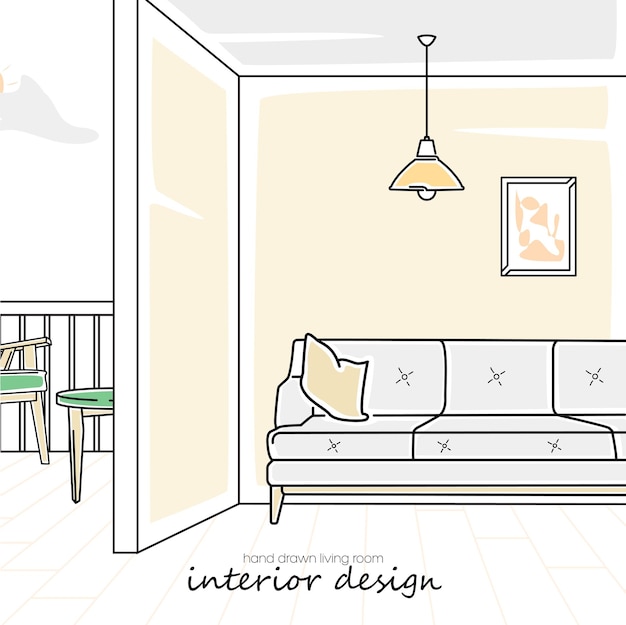 Vector hand drawn modern living room