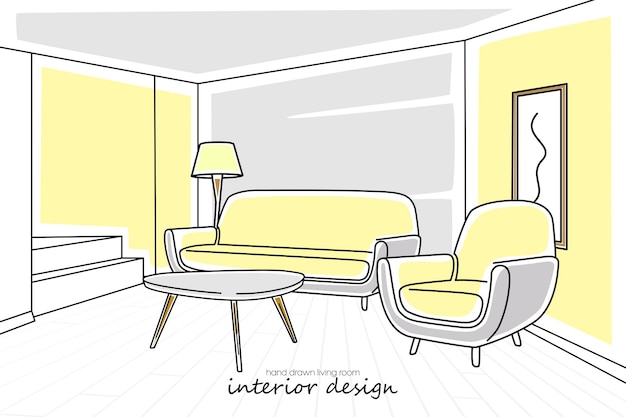 hand drawn modern living room