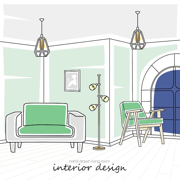 Vector hand drawn modern living room