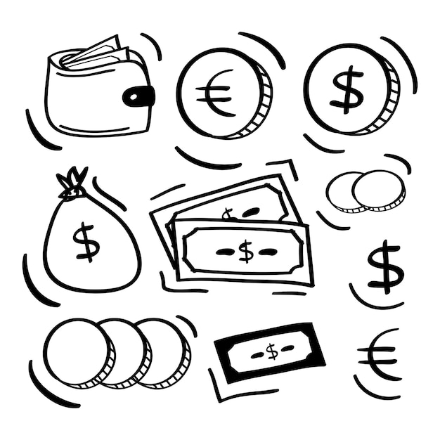 Icona di denaro disegnato a mano in stile doodle