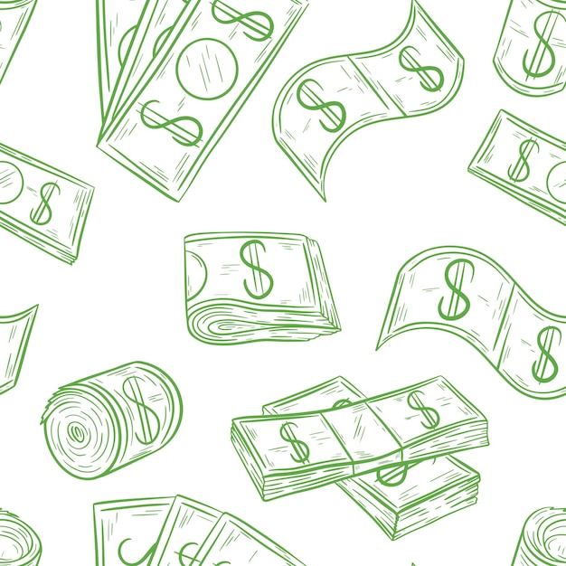 Hand drawn money seamless pattern