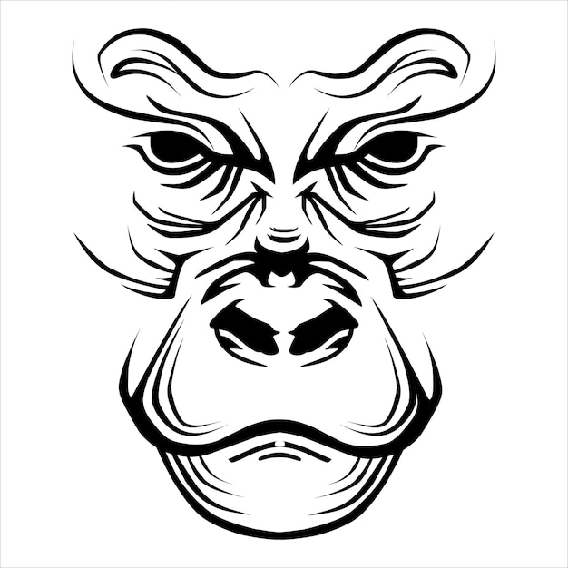 hand drawn monkey gorilla tribal illustration black and white design