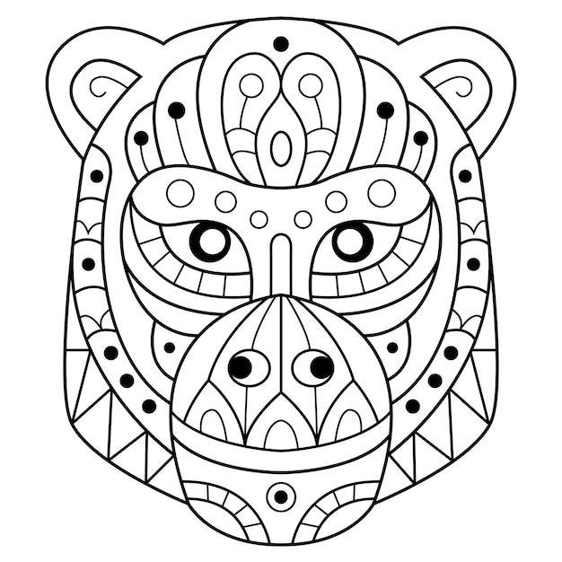 Hand drawn monkey head in zentangle style