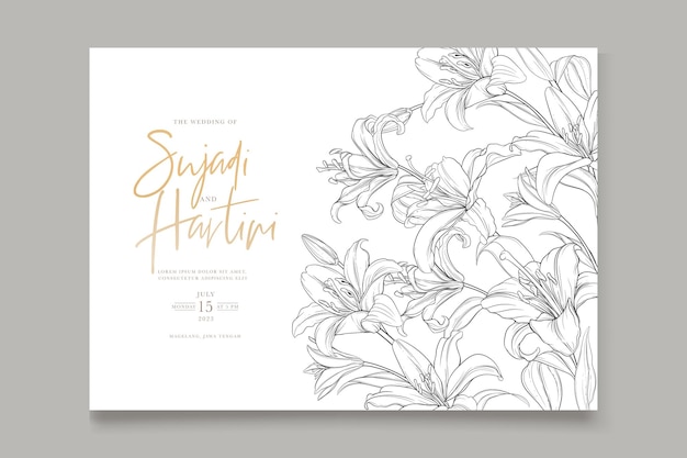 Vector hand drawn mono-line floral lily background design