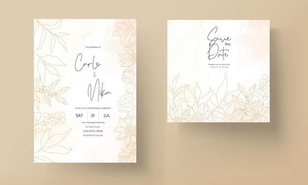 手描きのモノライン花の装飾的な要素の結婚式の招待状