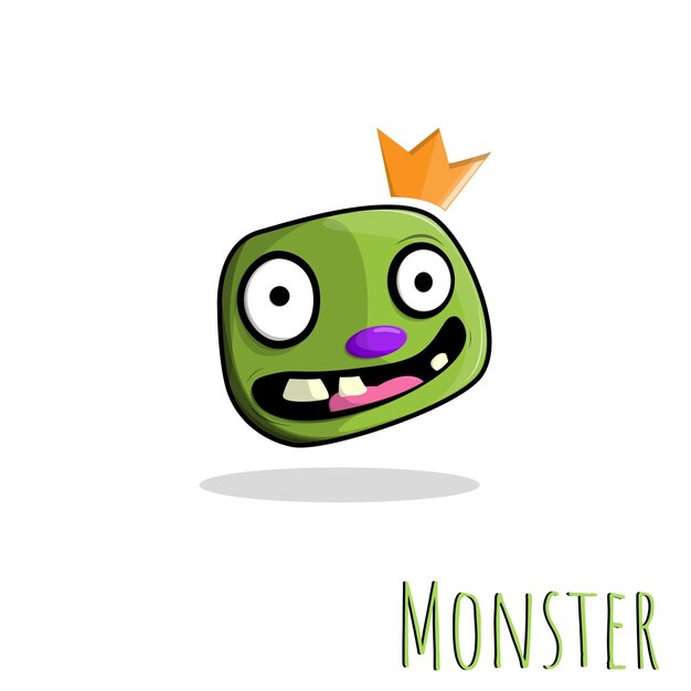 Hand drawn monster doodle green color. Flat Style