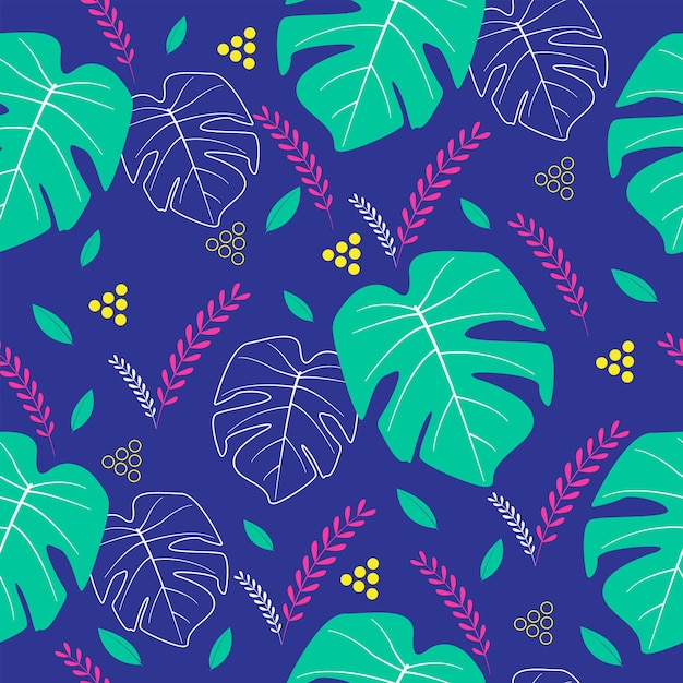 Vector hand drawn monstera flat leaves pattern