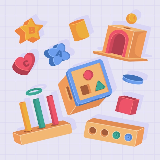 Vector hand drawn montessori toys illustration