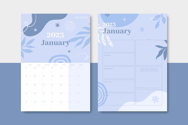 Hand drawn monthly planner calendar