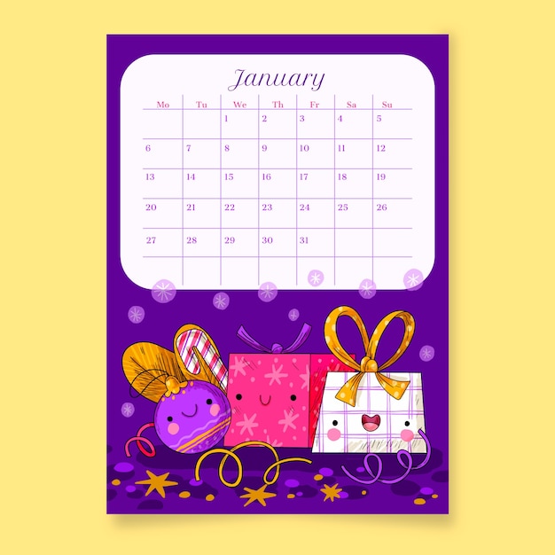 Hand drawn monthly planner template