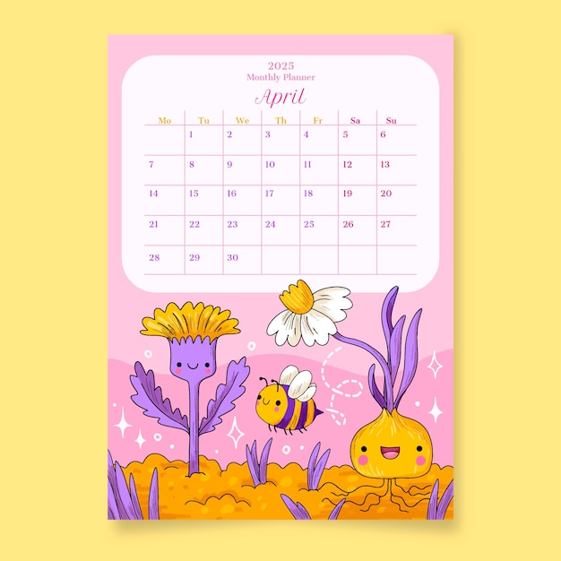 Hand drawn monthly planner template