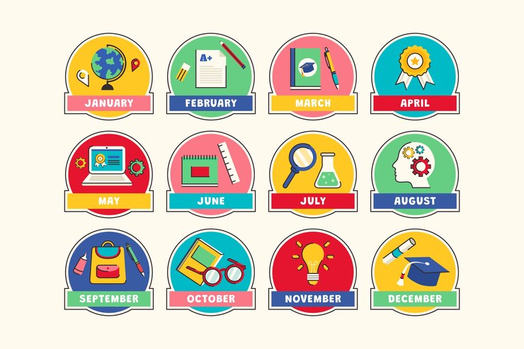 Vector hand drawn months of the year element collection