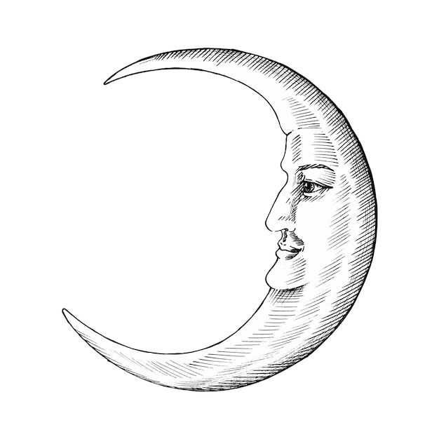 Vector hand drawn moon with face