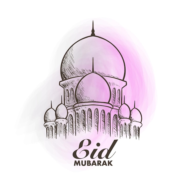 Vector hand drawn mosque eid mubarak